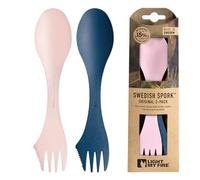 Swedish Spork Original paquete - Set Posate Viaggio 2 Sporks - Posate da Viaggio 3 in 1 - Forchetta Cucchiaio Coltello da Campeggio - Posate Plastica Riutilizzabili (2pack HazyBlue/DustyPink)