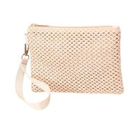 Sweeaau Borsa da donna alla moda in tessuto leggero da spiaggia vacanza da polso borsa busta tinta unita paglia con cerniera portafoglio da spiaggia pochette, D, One Size