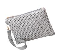 Sweeaau Borsa da donna alla moda in tessuto leggero da spiaggia vacanza da polso borsa busta tinta unita paglia con cerniera portafoglio da spiaggia pochette, Argento, One Size