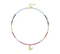 Sweeaau Collana con ciondolo a forma di lettera bollita placcata in oro 14 carati con perle di pietra preziosa arcobaleno per le donne gioielli da spiaggia collana stile costiero alla moda, talla