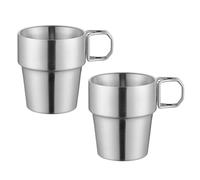 Sweeaau Confezione da 2 tazze da campeggio isolate in acciaio inox, con manico pieghevole, a doppia parete, tazze da caffè per attività all'aperto, escursioni, tazze con manico pieghevole