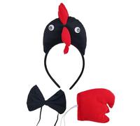Sweeaau Costume cosplay da gallo per bambini, 3 pezzi, tra cui fascia da gallo, papillon e coda, per Halloween e pollo, per travestire capelli comodi