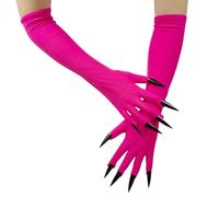 Sweeaau Guanti a dita piene per feste di Halloween Unghie Lunghe Guanti Indossare in maschera e Halloween a tema Party Unghie per ragazze, Rosso rosato, Taglia unica