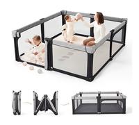 Sweeby Box per bambini, recinto pieghevole, extra large, per interni ed esterni, box sicuro per neonati e bambini (beige, 180 x 200 cm)