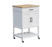 sweeek Carrello da Cucina in Legno di Gomma con 2 Ripiani, 56cm, Bendor, Bianco, 100x60x89 cm