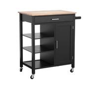 sweeek Carrello da Cucina in Legno di Gomma con 5 Ripiani, 74cm, Bendor, Nero, 83x47x91 cm