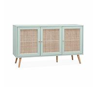sweeek Credenza in cannage 3 Ante, 120cm, Boheme, Verde Celadon, 120x39x70 cm