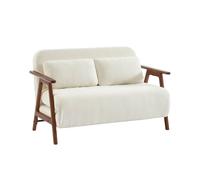 swe ivano divano convertibile a 2 posti in legno di albero della gomma tinto Noce chiaro e Bouclette strutturato bianco L 133 x P 81 x 84 cm - Sven