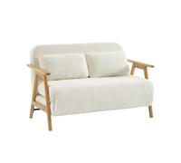 sweeek - Divano divano convertibile a 2 posti in legno di Hevea e Bouclette strutturato crema L 133 x P 81 x 84 cm - Sven