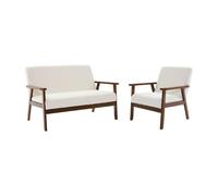 sweeek Divano e Poltrona a 2 posti con Panca in Tessuto Bouclé, Isak Bouclé, Bouclé Bianco, 114x69.5x73 cm