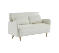 sweeek Divano Letto a 2 posti in Velluto a Coste con Gambe in Legno, Panam Velluto a Coste, Bianco, 131x75x81 cm