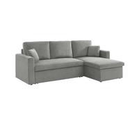 sweeek Divano Letto angolare in Velluto a Coste a 3 posti, Ida Velluto a Coste, Grigio Chiaro, 219x84x68 cm