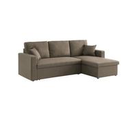 sweeek Divano Letto angolare Reversibile 3 posti con Contenitore, Ida, Marrone, 219x84x68 cm