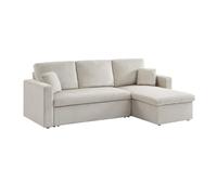 sweeek Divano Letto angolare Reversibile in Velluto a Coste a 3 posti, Ida Velluto a Coste, Grigio, 219x84x68 cm