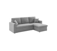 sweeek Divano Letto Compatto 3 posti in Tessuto, Smile, Grigio Chiaro, 213.5x136.5x83 cm