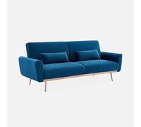 swe ivano letto reclinabile in velluto, 3 posti Blu - 85x206.5x84 cm