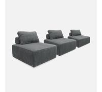 sweeek Divano modulare Velluto, 3 posti, Lao, Grigio Scuro, 90x90x40 cm