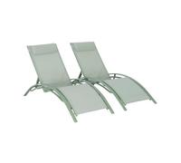 sweeek - Duo Bagno da sole in alluminio verde grigio - Lettini in alluminio e textilene