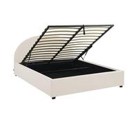 sweeek - Letto baule con rete a doghe e testiera del letto. Finitura fibbia. Bianco. L216,5 x P174 x H102 cm