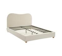 sweeek - Letto con rete a doghe e testiera. Bianco Finitura Bouclette. L203 x P148 x H97 cm