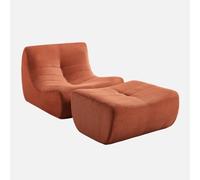 sweeek -Poltrona in velluto a coste fine con poggiapiedi Terracotta - 91x105x72 cm