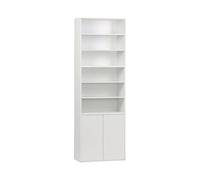 sweeek - Ripiano. Libreria modulare arredamento legno bianco 3 elementi - 2 ante 5 ripiani L 70 x P 35 x H 210cm - Kompo