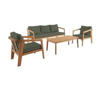 sweeek - Salotto da giardino Kaki 5 posti Legno di acacia LOBERIA con cinghie effetto pelle