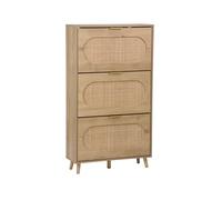 sweeek - Scarpiera decorate in legno e cannage 3 cassetti. Maniglie in metallo - L 75 x P 26 x H 131 cm - Eva