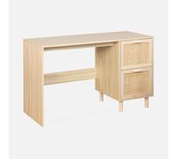 sweeek Scrivania in canna e legno 2 cassetti, Camargue, Marrone naturale, 120x48x75 cm