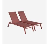 sweeek - Set di 2 bagni da sole Elsa in alluminio e textilene Terracotta. sdraio Multi Posizioni con ruote
