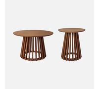 sweeek Set di 2 tavolini Rotondi con Piano in Legno Effetto Noce e Gambe in Legno di Abete, Ø40cm e Ø60cm