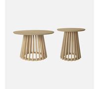 sweeek Set di 2 tavolini Rotondi, Piano Effetto Rovere e Gambe in Legno di Abete, Ø40cm e Ø60cm