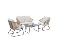 sweeek Set di mobili da Giardino a 4 posti in Metallo e Resina con Effetto Corda, Modena, Antracite, 110x69x75 cm