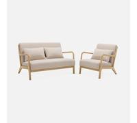 sweeek Set panca scandinava 2 posti e poltrona in legno Beige - 124x83x77 cm