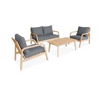 sweeek - Soggiorno da giardino in legno di acacia 4 posti grigio CARNOTA. Cuscini sfoderabili. 2 poltrone. 1 divano a 2 posti e 1 tavolo