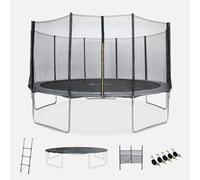 sweeek Trampoline 460cm Gris avec Filet de Protection, échelle, bâche, Filet pour Chaussures, Kit d'ancrage - Neptune XXL - Trampoline de Jardin 460 cm 4m | Qualité PRO.|Normes EU.