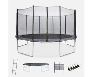 sweeek Trampoline 460cm Gris avec Filet de Protection, échelle, bâche, Filet pour Chaussures, Kit d'ancrage - Neptune XXL - Trampoline de Jardin 460 cm 4m | Qualité PRO.|Normes EU.