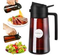 SweeHo Spruzzatore per olio da cucina, 470 ml, spruzzatore per olio d'oliva e dispenser di olio 2 in 1, bottiglia spray in vetro per uso alimentare, per friggitrice, barbecue, piastra (nero + marrone