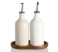 Sweejar Home Bottiglie dispenser per olio d'oliva in ceramica con vassoio, 460 ml, set dispenser olio per bancone della cucina, ampolla opaca per conservare salsa di soia, aceto, liquidi, confezione