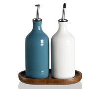 Sweejar Home Bottiglie dispenser per olio d'oliva in ceramica con vassoio, 460 ml, set dispenser olio per bancone della cucina, ampolla opaca per conservare salsa di soia, aceto, liquidi, confezione