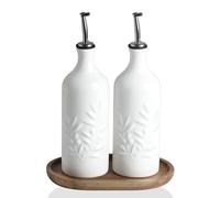 Sweejar Home Dispenser in ceramica per olio d'oliva, 560 ml, opaco, protegge per ridurre l'ossidazione, adatto per conservare, aceto, salsa di soia, liquidi, set da 2 (bianco bianco)