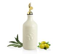 Sweejar Home Dispenser per olio d'oliva, in ceramica, da 460 ml, per cucina con beccuccio a gravità, contenitore opaco per Evoo, aceto, salsa di soia, 1 confezione (beige, beccuccio dorato)