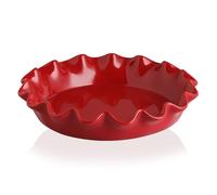 Sweejar Home Pirofila rotonda in ceramica da 29 cm, in porcellana, scanalata, antiaderente, per quiche di zucca e mele, design fattoria (rosso)