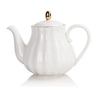 Sweejar Home Porcellana Tea Pot with Infuser and Lid,Teaware with Filter 890 ml for Tea/Coffee/Milk/Women/Office/Home/Gift (Pumpkin Shape, White1)