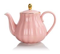 Sweejar Home Royal Teapot, Ceramic Tea Pot with Removable Stainless Steel Infuser, Blooming & Loose Leaf Teapot - 795 ML (Pink)