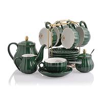 Sweejar Home - Servizio da tè in porcellana, serie British Royal, tazze e piattini per 6, con teiera, lattiera, cucchiaini e colino da tè, adatto per il tè pomeridiano, matrimoni, feste (Giadino)