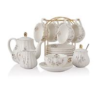 Sweejar Home Set da tè in porcellana British Royal Series, 225 ml tazze e piattino servizio per 6 persone, con teiera, zuccheriera, brocca, cucchiaini da tè e colino da tè