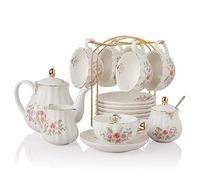 Sweejar Home Set da tè in porcellana per la famiglia reale, 225 ml, con bollitore, latte, tazze da tè e caffè in ceramica (fiore di rosa)