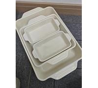 Sweejar Home Set di 4 teglie da forno in ceramica, rettangolari con manici, teglie per lasagne profonde per cucinare, gratinare, arrostire, banchetti e uso quotidiano (beige)