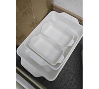 Sweejar Home Set di 4 teglie da forno in ceramica, rettangolari con manici, teglie per lasagne profonde per cucinare, gratinare, arrostire, banchetti e uso quotidiano (bianco)